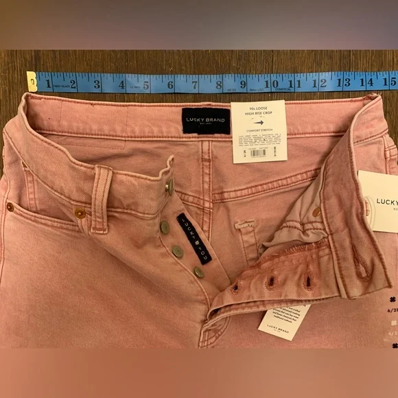 New With Tags Lucky Brand 90s Loose High Rise Crop Comfort Stretch Jeans In Pink - Picture 11 of 13
